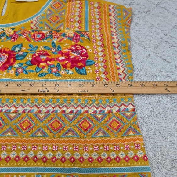 Savanna Jane Top Womens 1X Yellow Embroidered Floral Cap Sleeve Boho Chic - Picture 5 of 8
